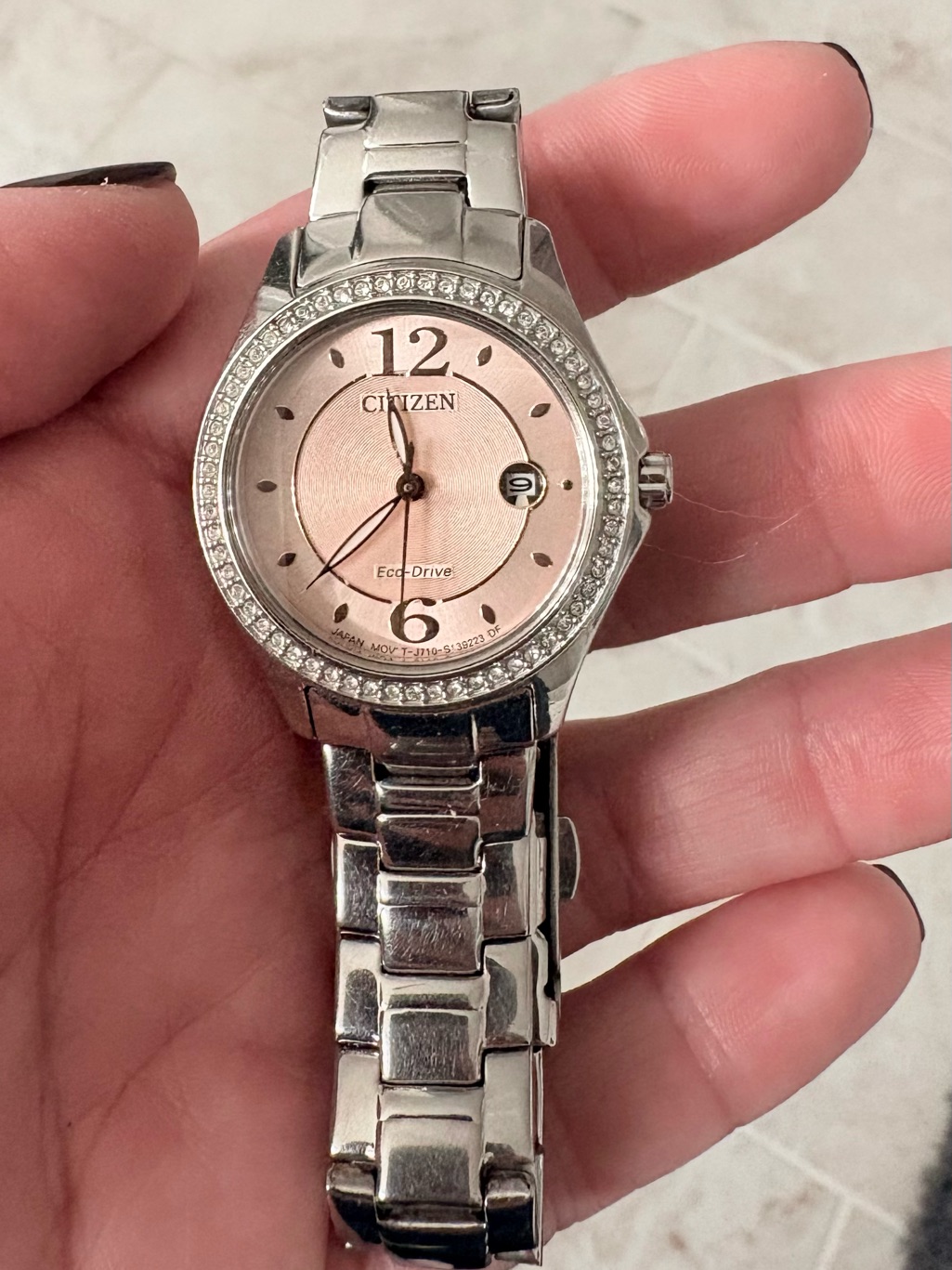 Citizen Silver Bracelet Watch With Pink Dial And Crystal Bezel